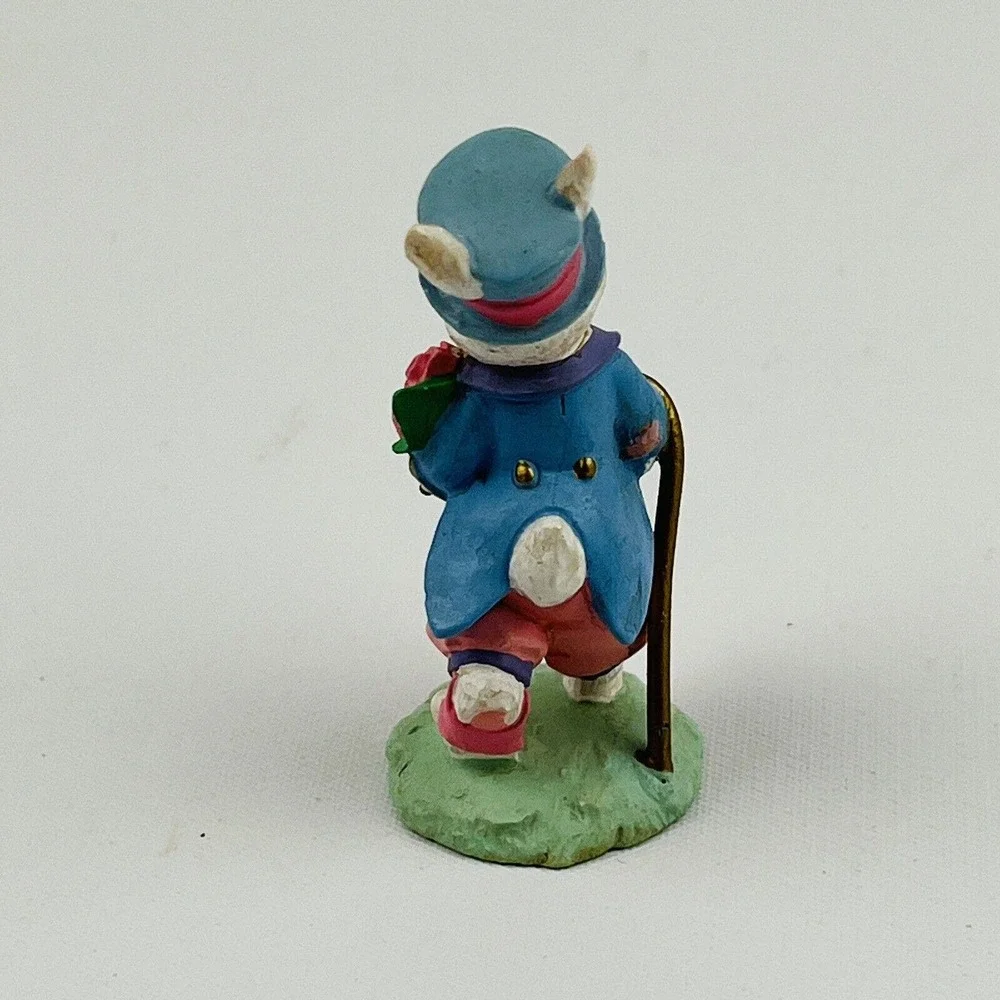 Cottontail Lane‎ Courting Bunny Figurine Resin Blue Top Hat Cane Rose Bouquet